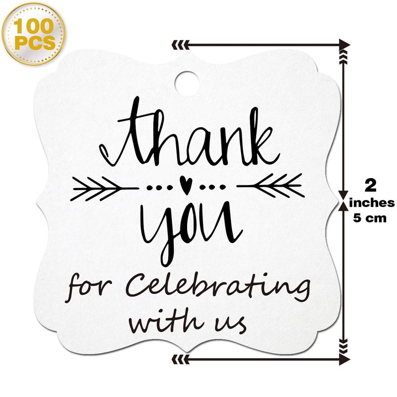 Mr.Mug 100 White Thank You Tags for Wedding, Birthday, Baby Shower & Party Favors - Paper Gift Tags with Jute String - Image 2